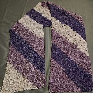 Purple and Cream Crocheted Scarf 59x9